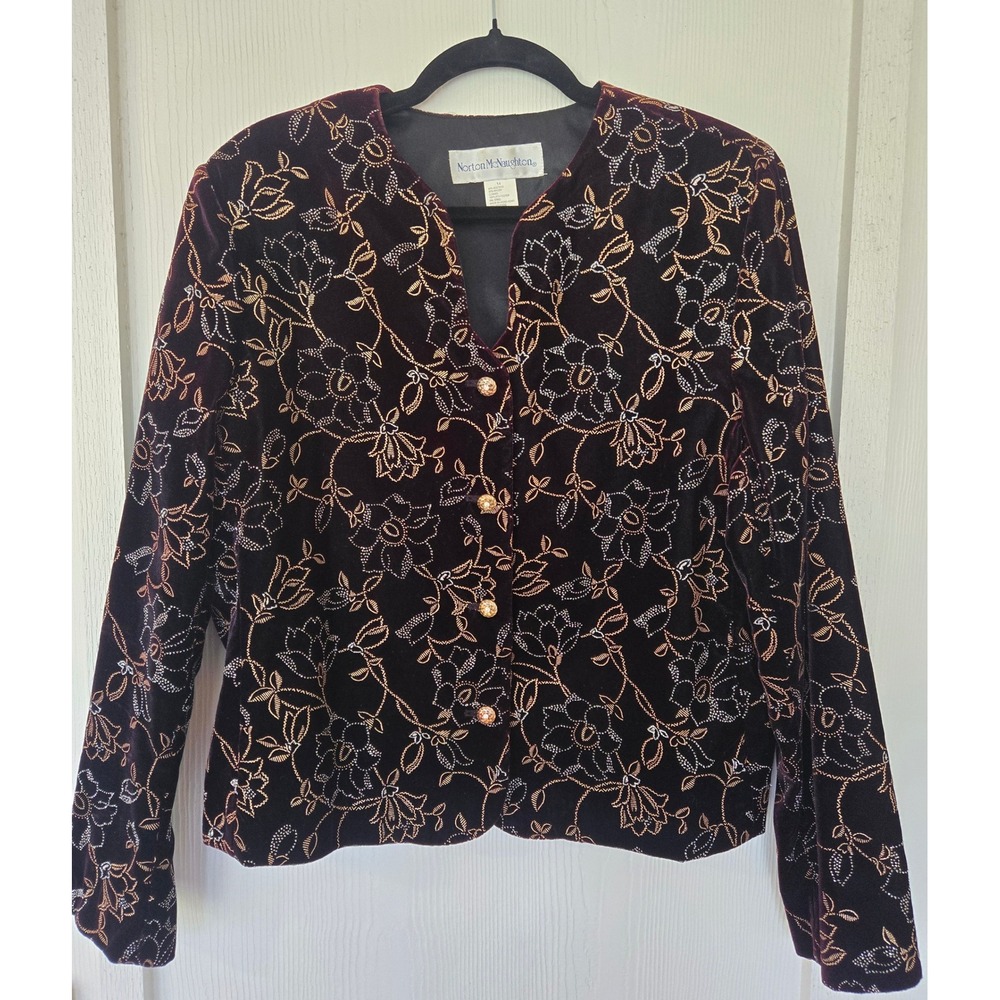 Vintage Burgundy Velvet Floral Embroidered Blazer Jacket Whimsigoth Dark Fairy